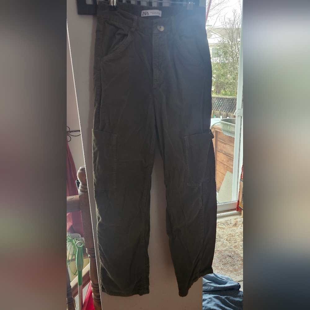 Womens Corduroy Cargo Pants - Olive Green